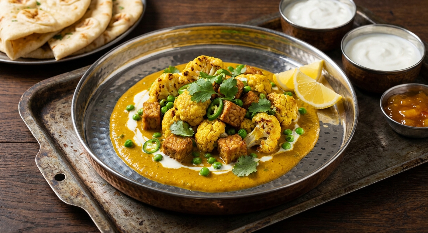 Curried Cauliflower and Tempeh with Peas