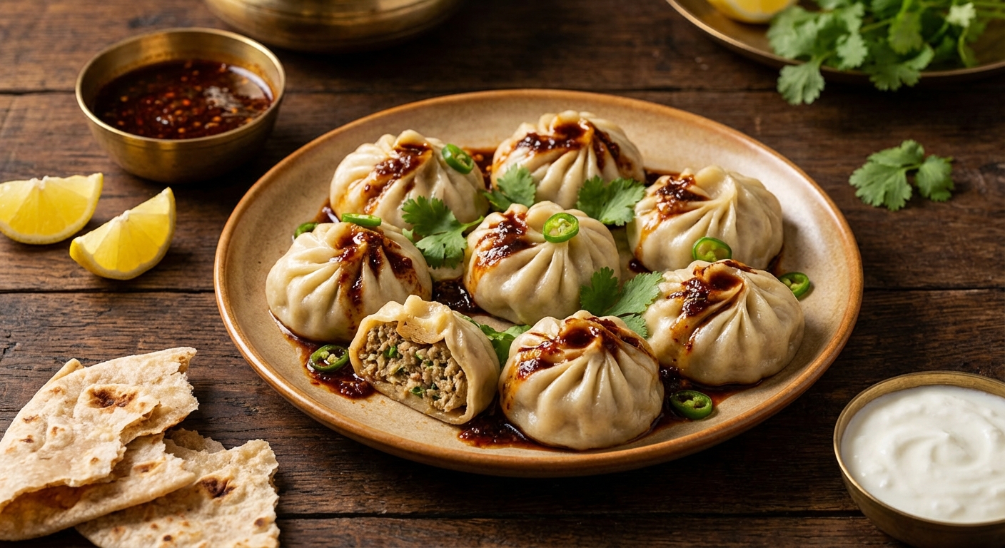 Darjeeling Momos with Spicy Dipping Sauce