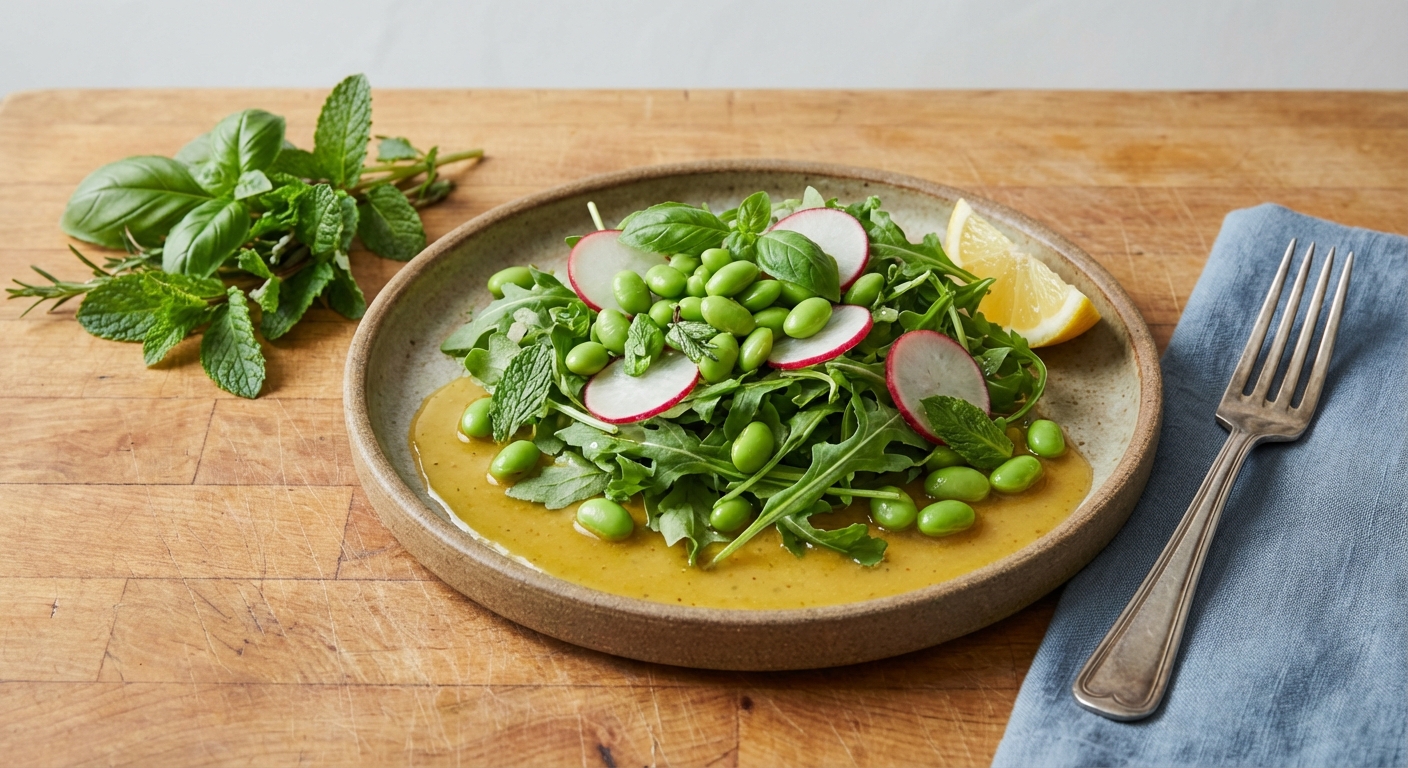 Edamame Salad with Arugula and Radishes