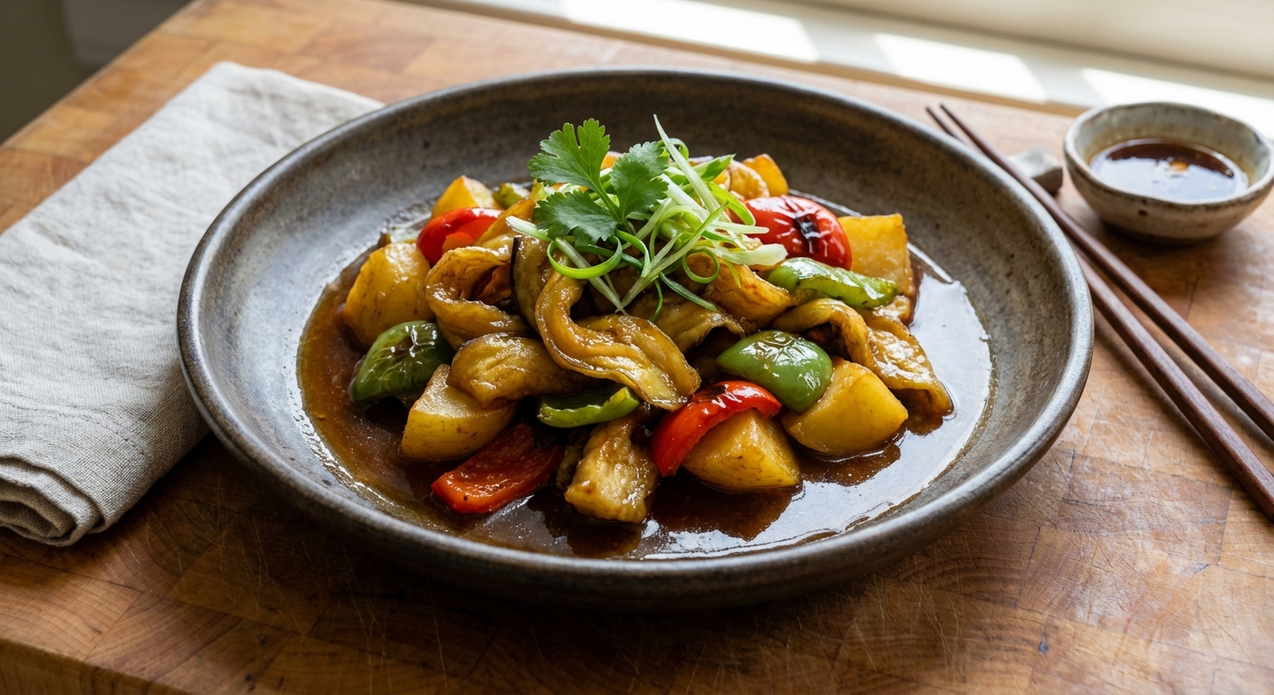 Eggplant, Potato and Bell Pepper Stir-Fry