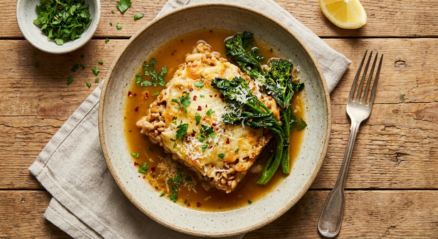 Farro and White Bean Gratin with Broccoli Rabe