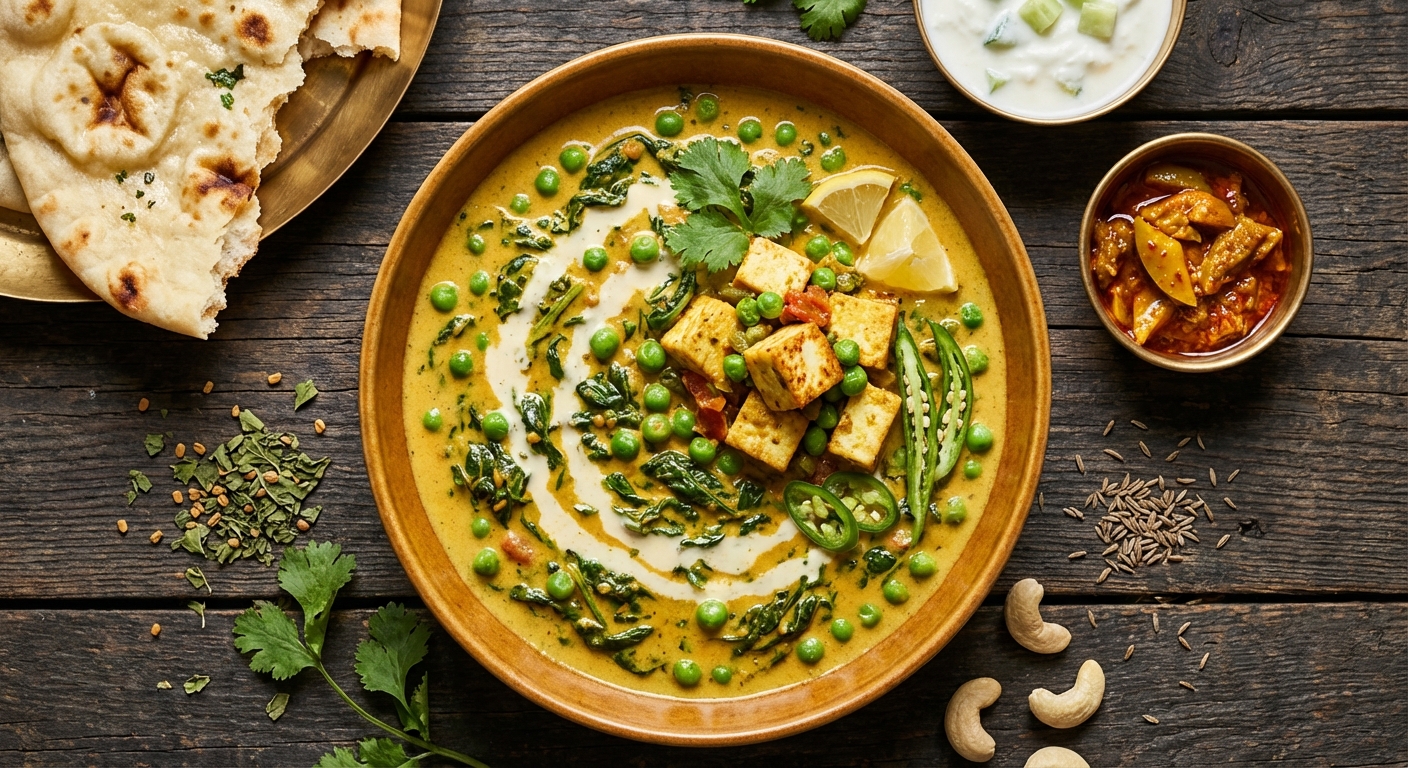 Fenugreek Leaves, Peas, + Cream
