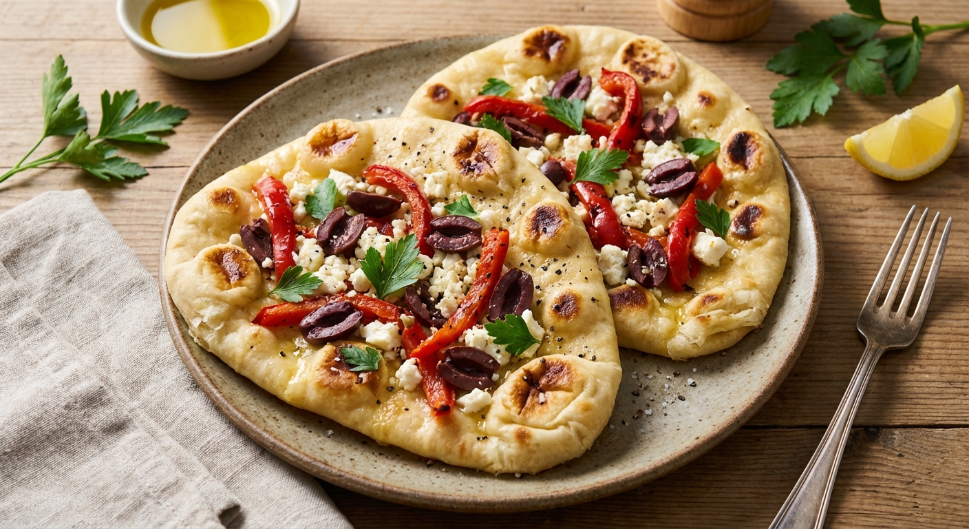 Feta and Olive Naan Pizzas