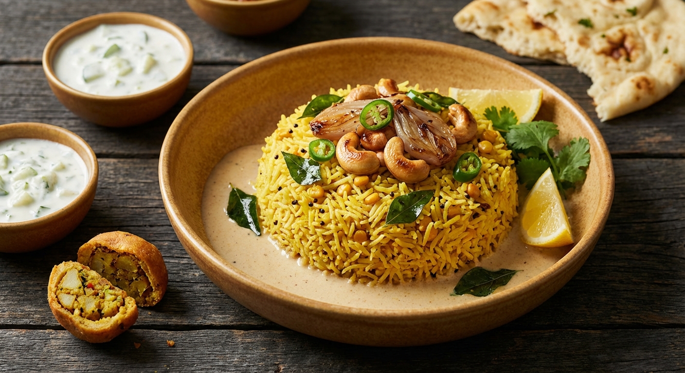 Fresh Coconut Rice with Cashews + Shallots