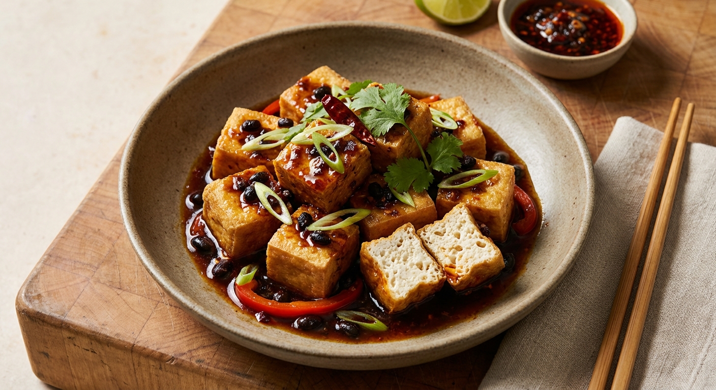 Fried Tofu with Black Bean and Chili-Garlic Oil