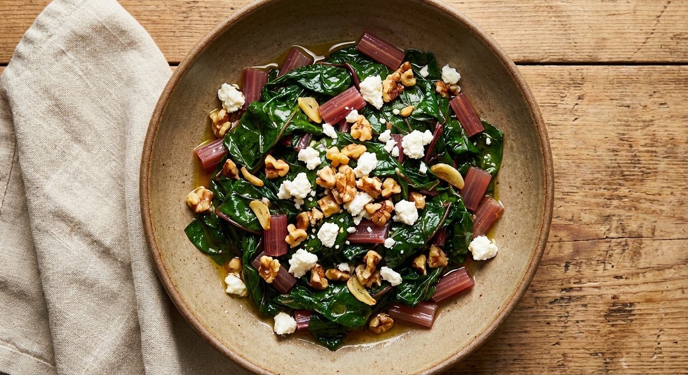 Garlicky Swiss Chard with Walnuts and Feta