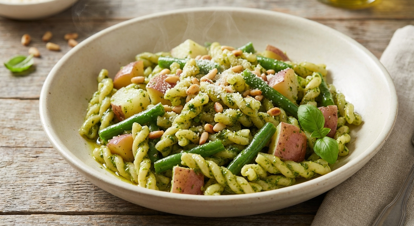 Gemelli with Pesto, Potatoes, and Green Beans