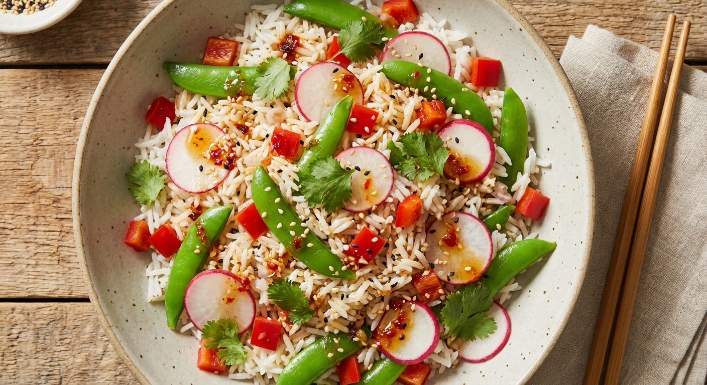 Ginger-Sesame Rice Salad with Snap Peas