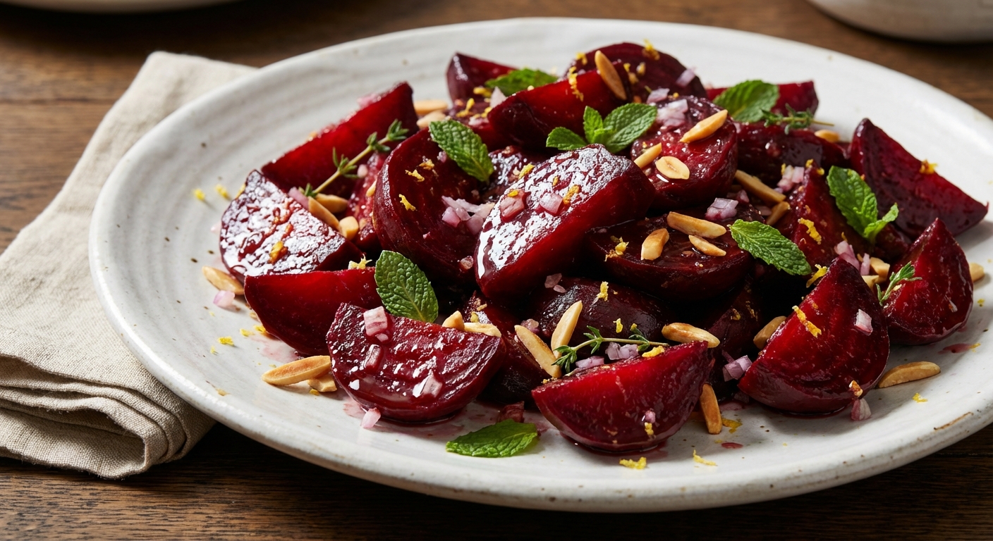 Glazed Beets with Almonds and Mint