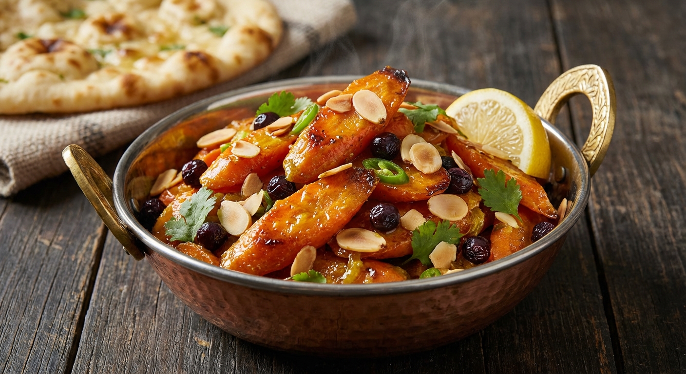 Glazed Curried Carrots with Currants and Almonds