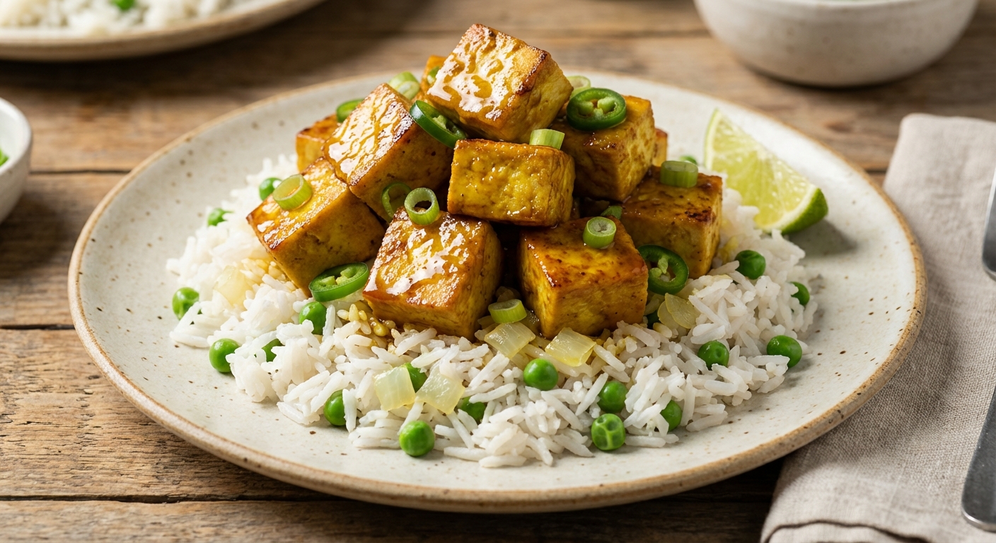 Glazed Curried Tofu with Coconut Rice
