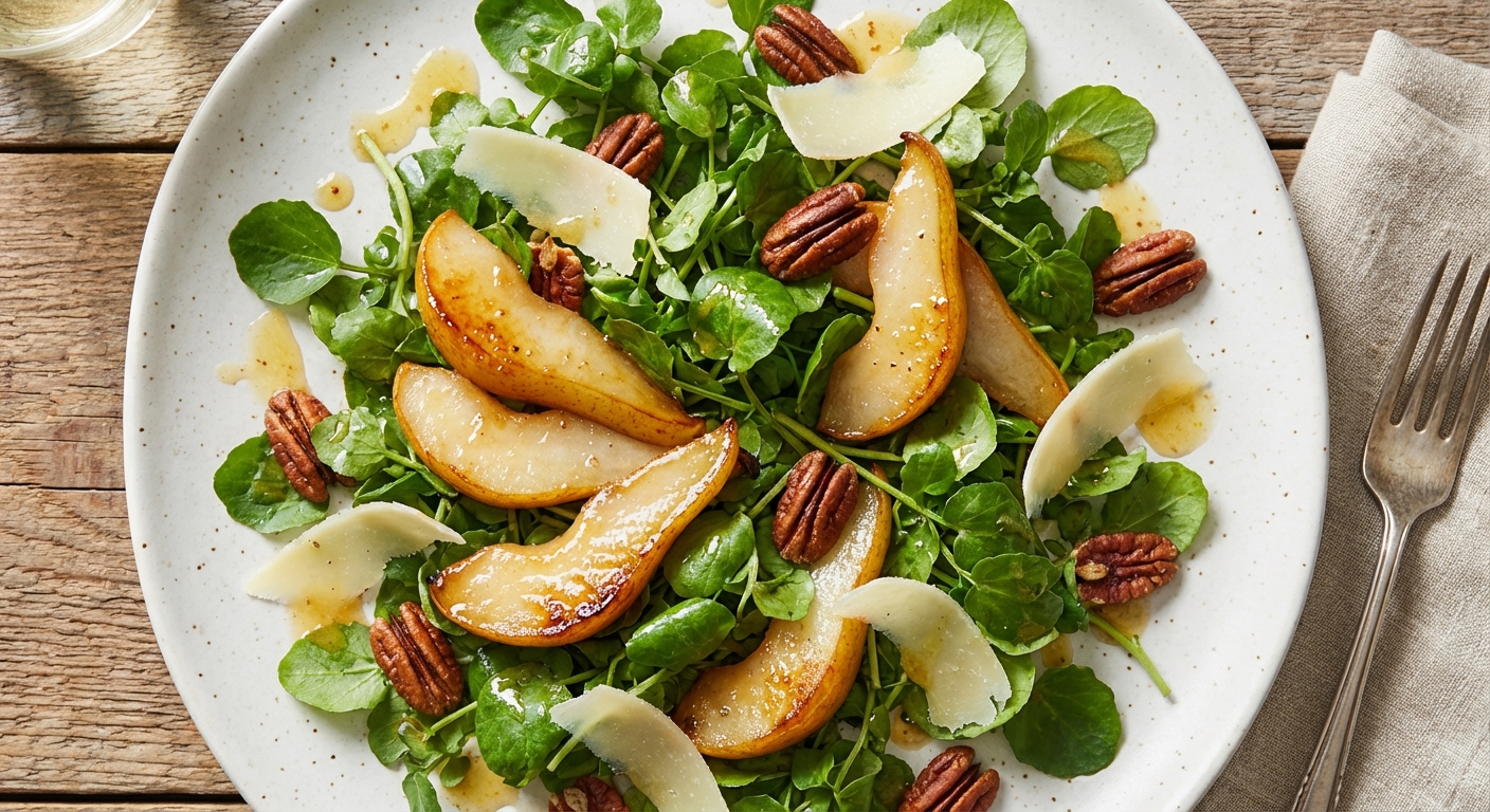Glazed Pear and Watercress Salad with Pecans