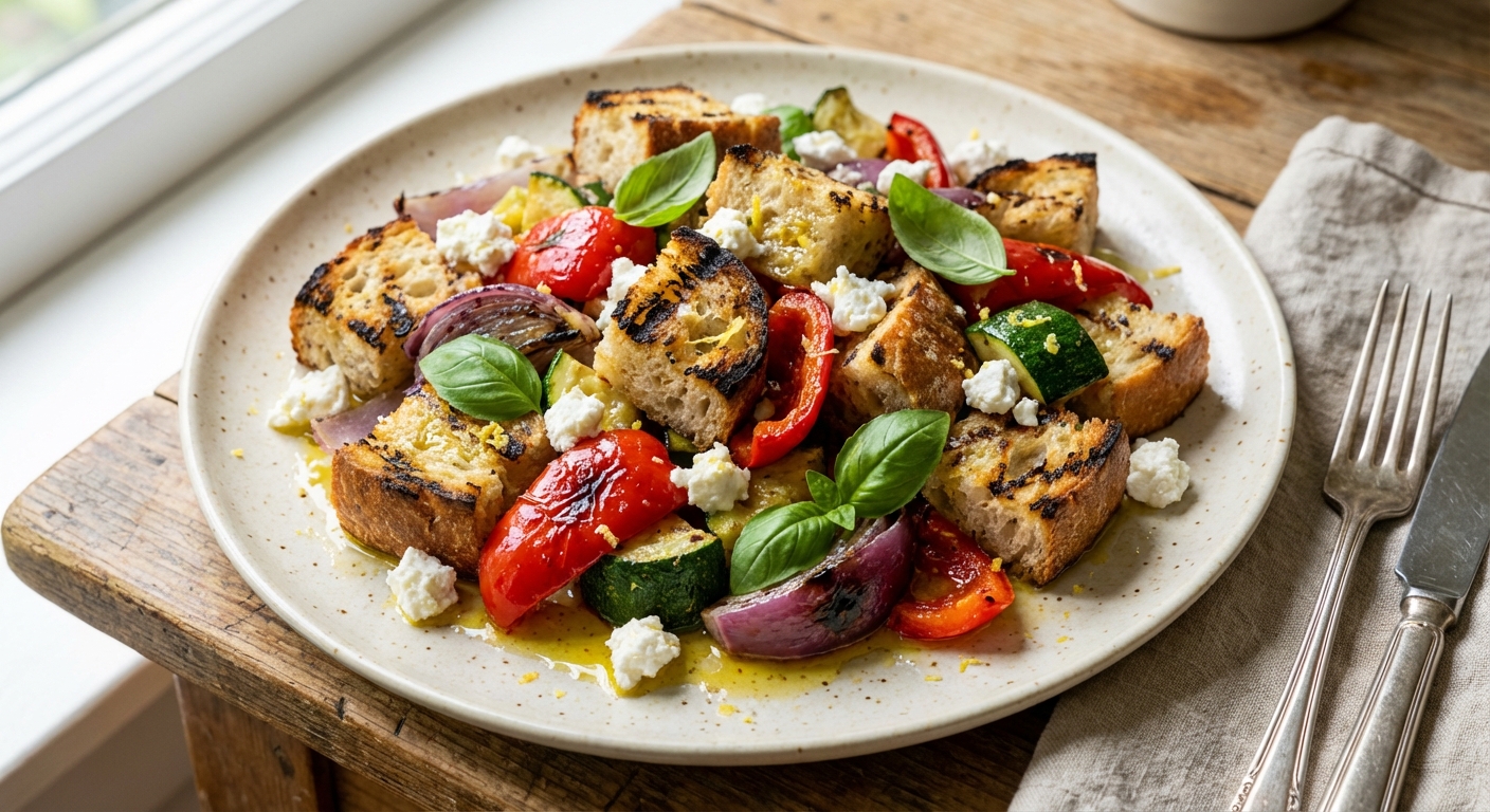 Grilled Panzanella with Zucchini and Bell Pepper