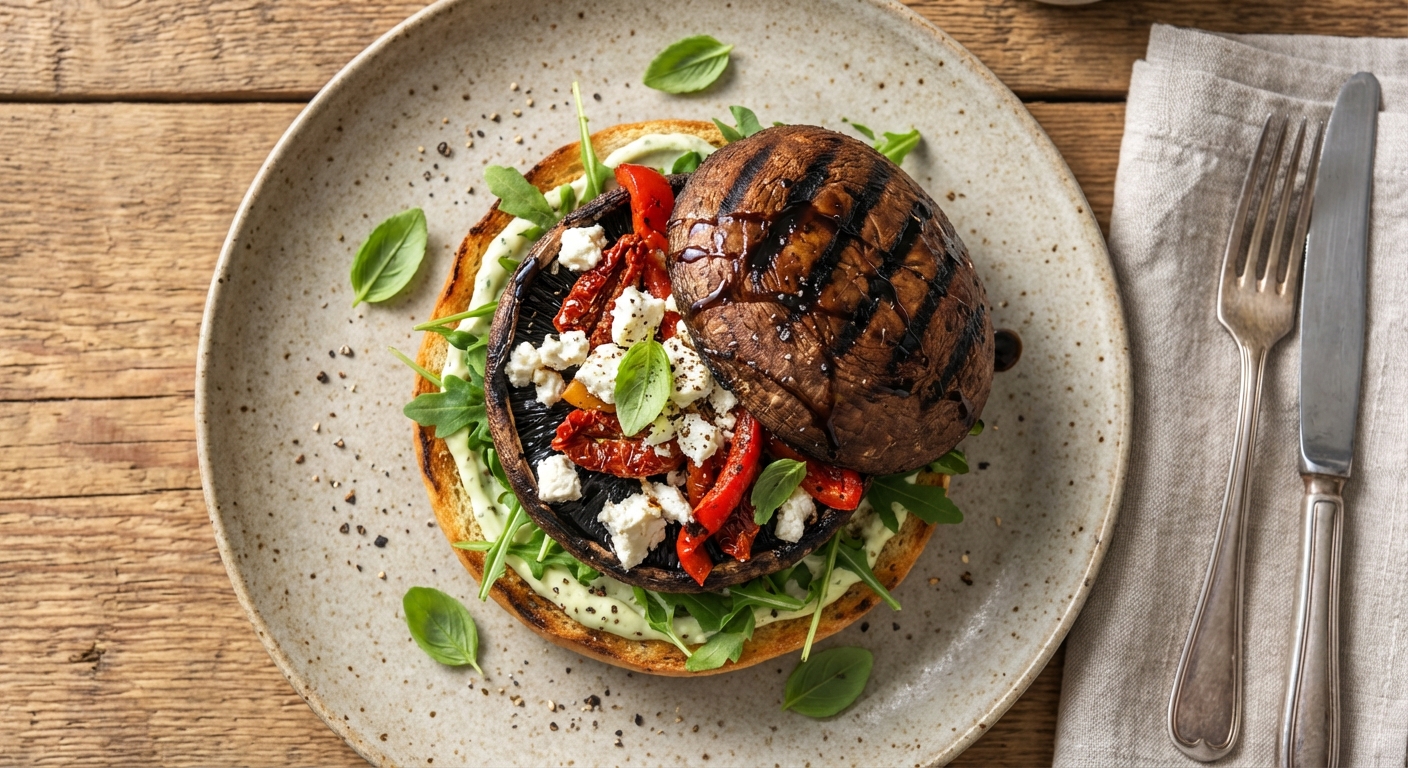 Grilled Portobello Burgers with Feta and Sun-Dried Tomatoes