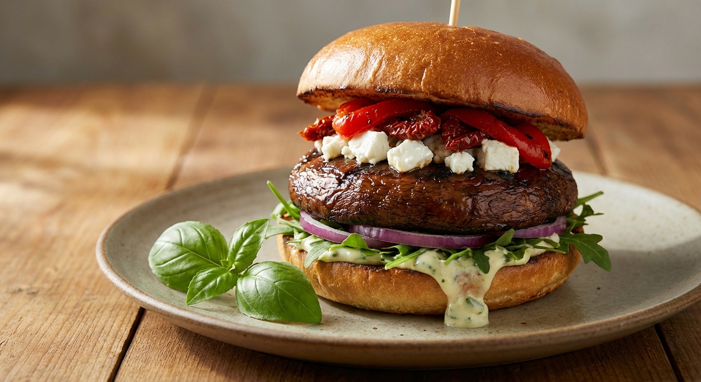 Grilled Portobello Burgers with Feta and Sun-Dried Tomatoes