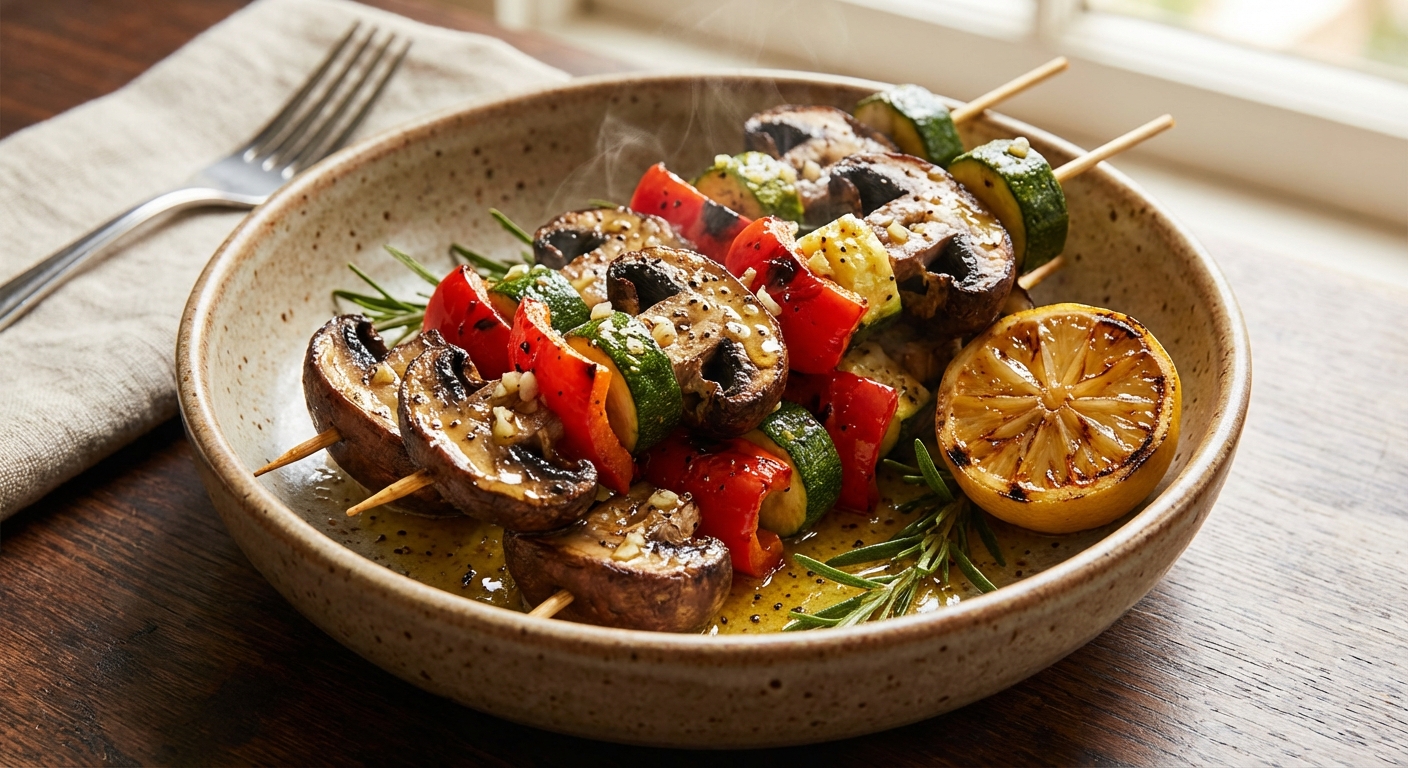 Grilled Vegetable Kebabs with Grilled Lemon Dressing