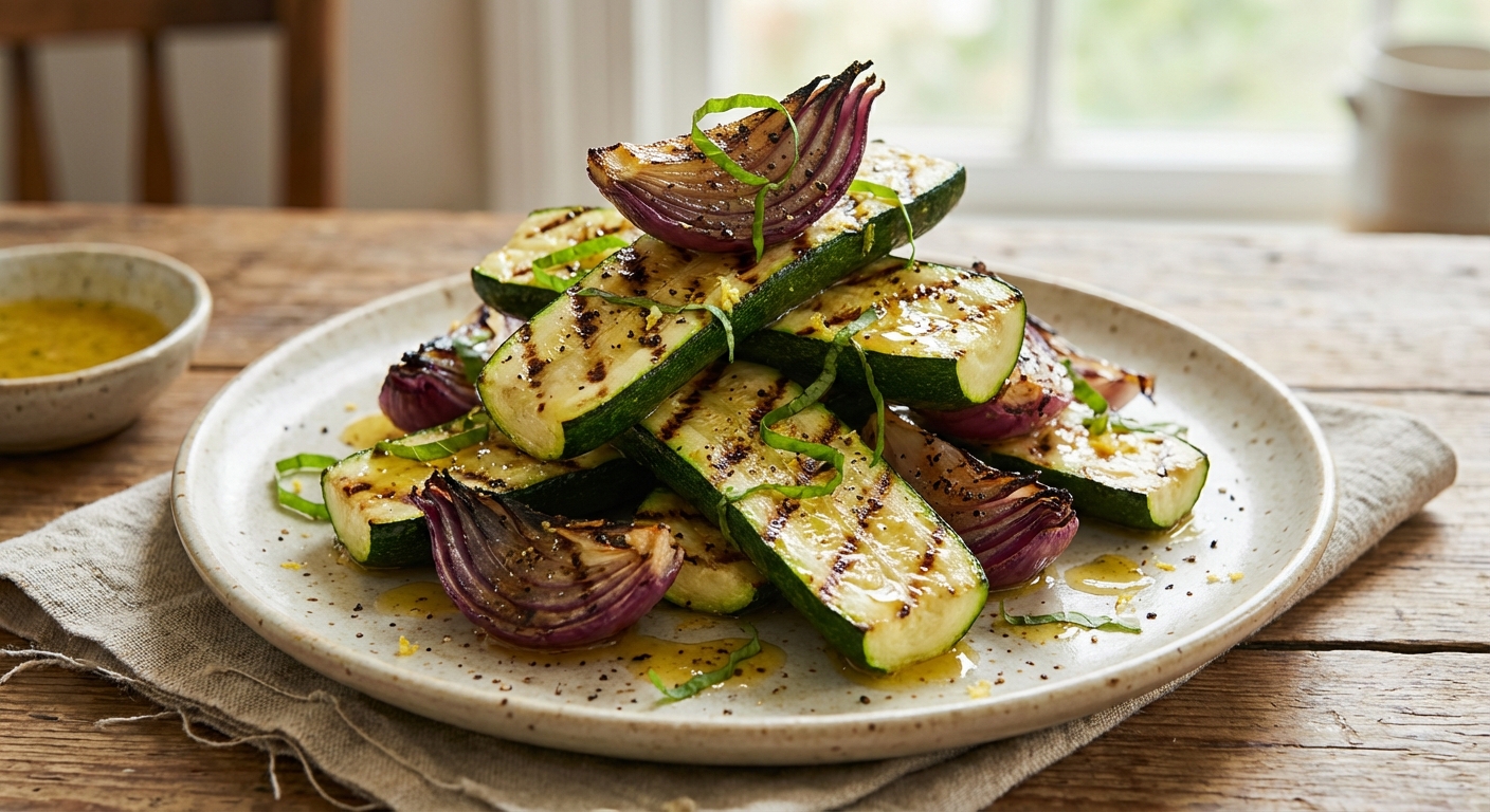 Grilled Zucchini and Red Onion with Lemon-Basil Dressing