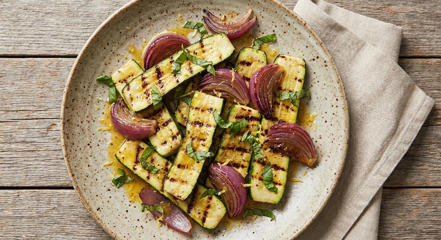 Grilled Zucchini and Red Onion with Lemon-Mustard Vinaigrette