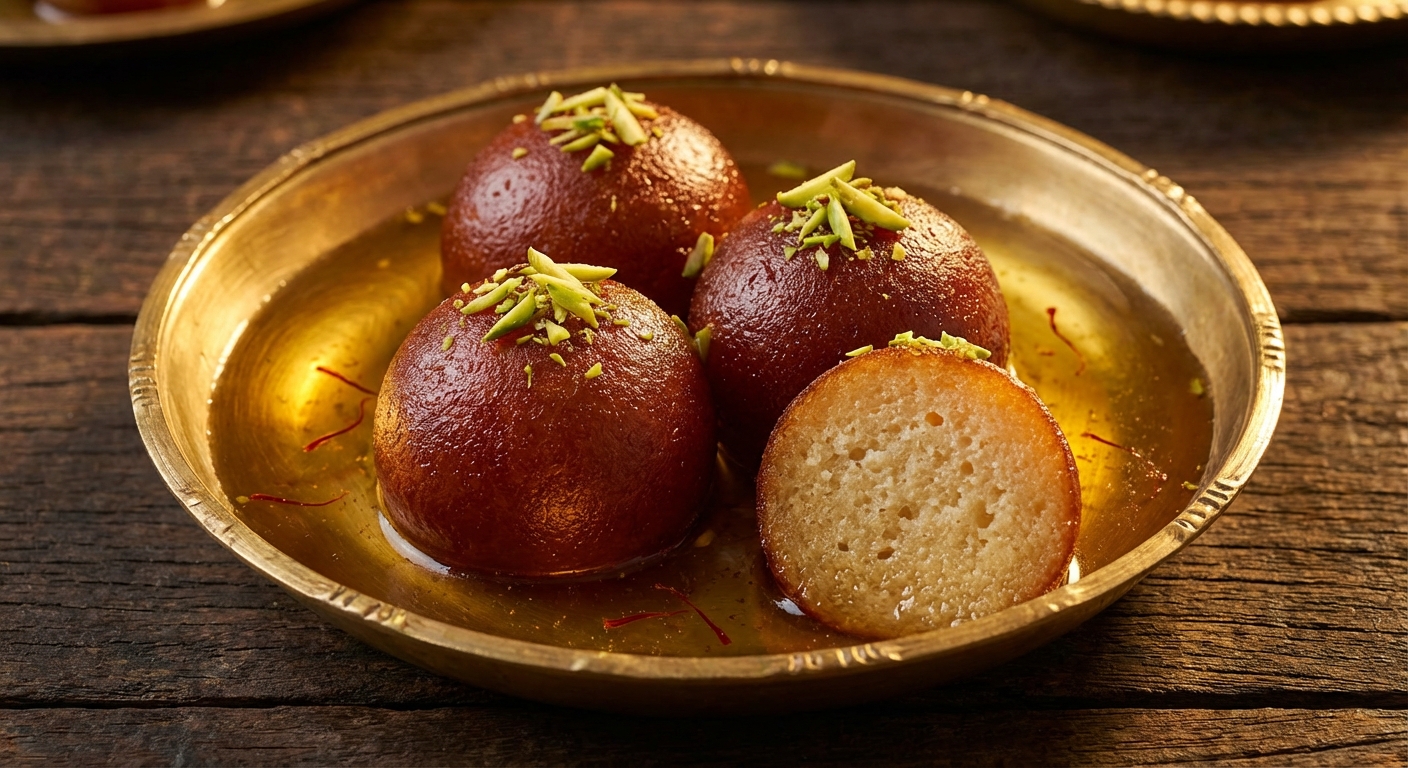 Gulab Jamuns in Saffron Syrup
