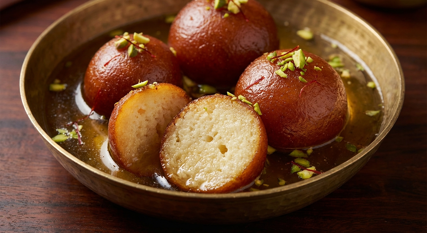 Gulab Jamuns in Saffron Syrup