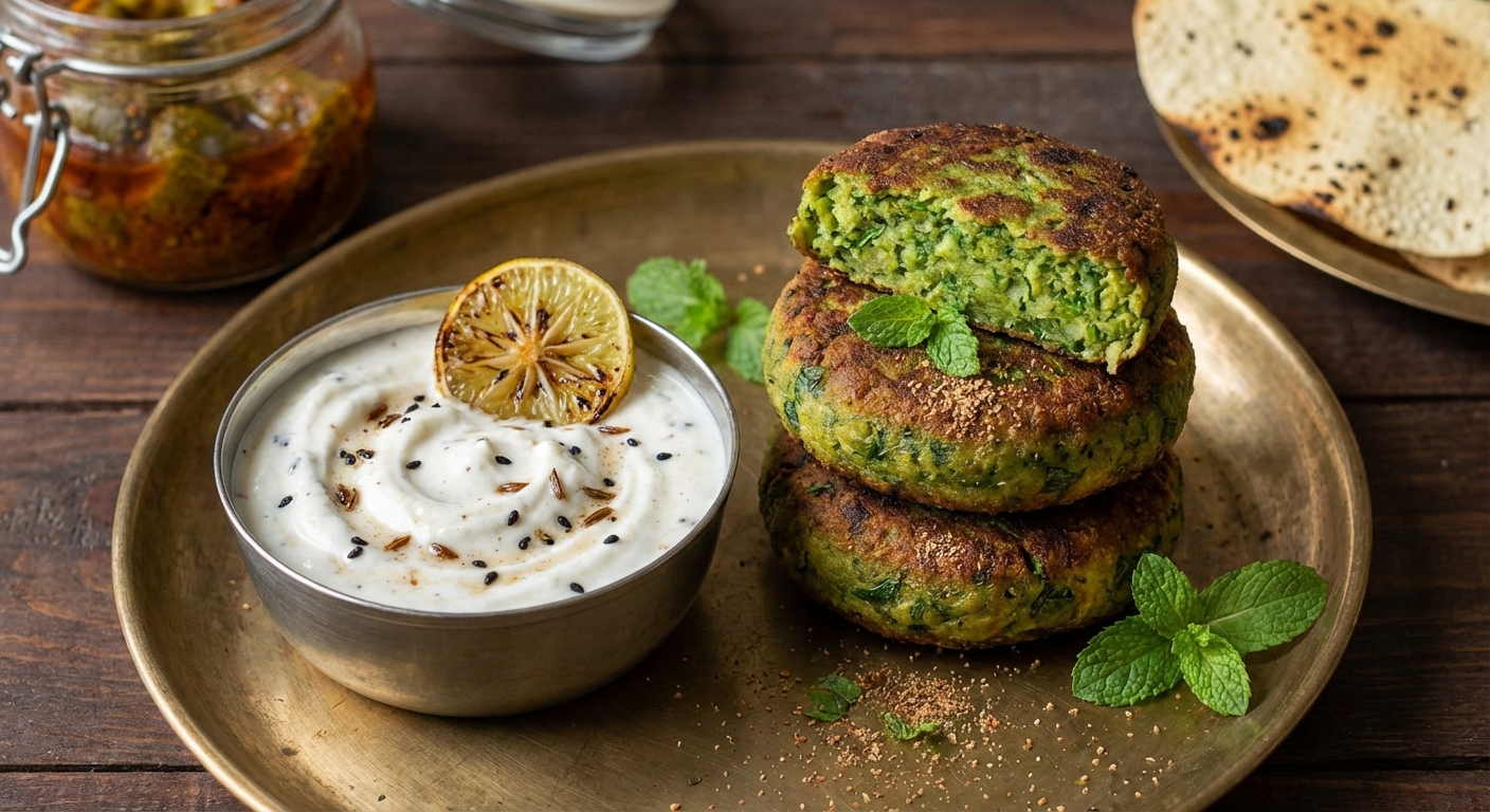 Hara Bara Kebabs with Burnt Lime Raita