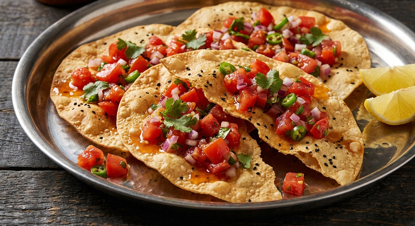 Homemade Papadums with Tomato Masala