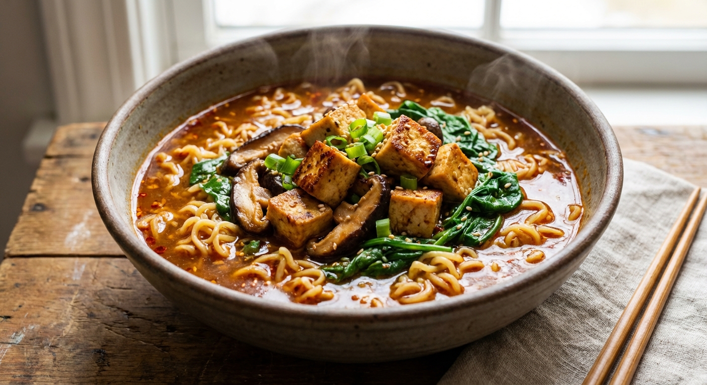 Hot and Sour Ramen with Tofu, Shiitakes, and Spinach