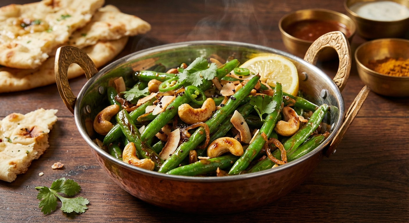 Hot Green Bean, Cashew, + Coconut Salad