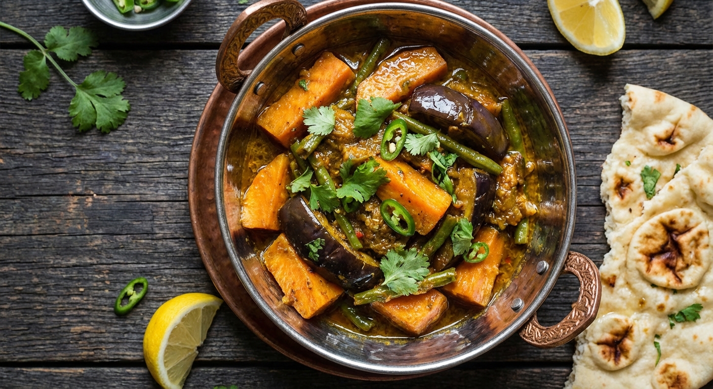 Indian-Style Vegetable Curry with Sweet Potatoes and Eggplant