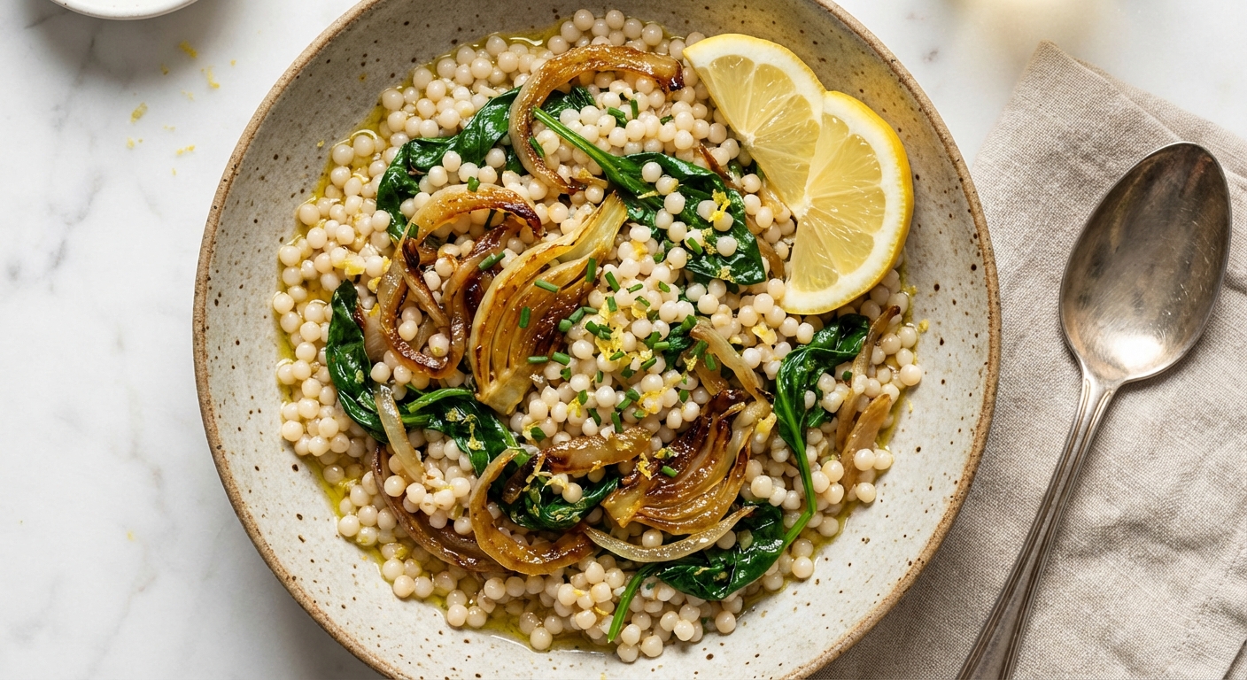 Israeli Couscous with Caramelized Fennel and Spinach