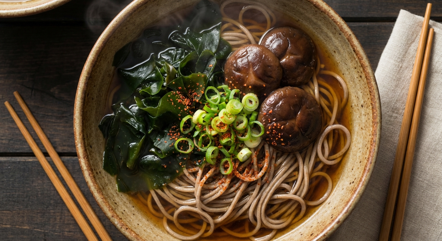 Japanese Buckwheat Noodle and Seaweed Soup