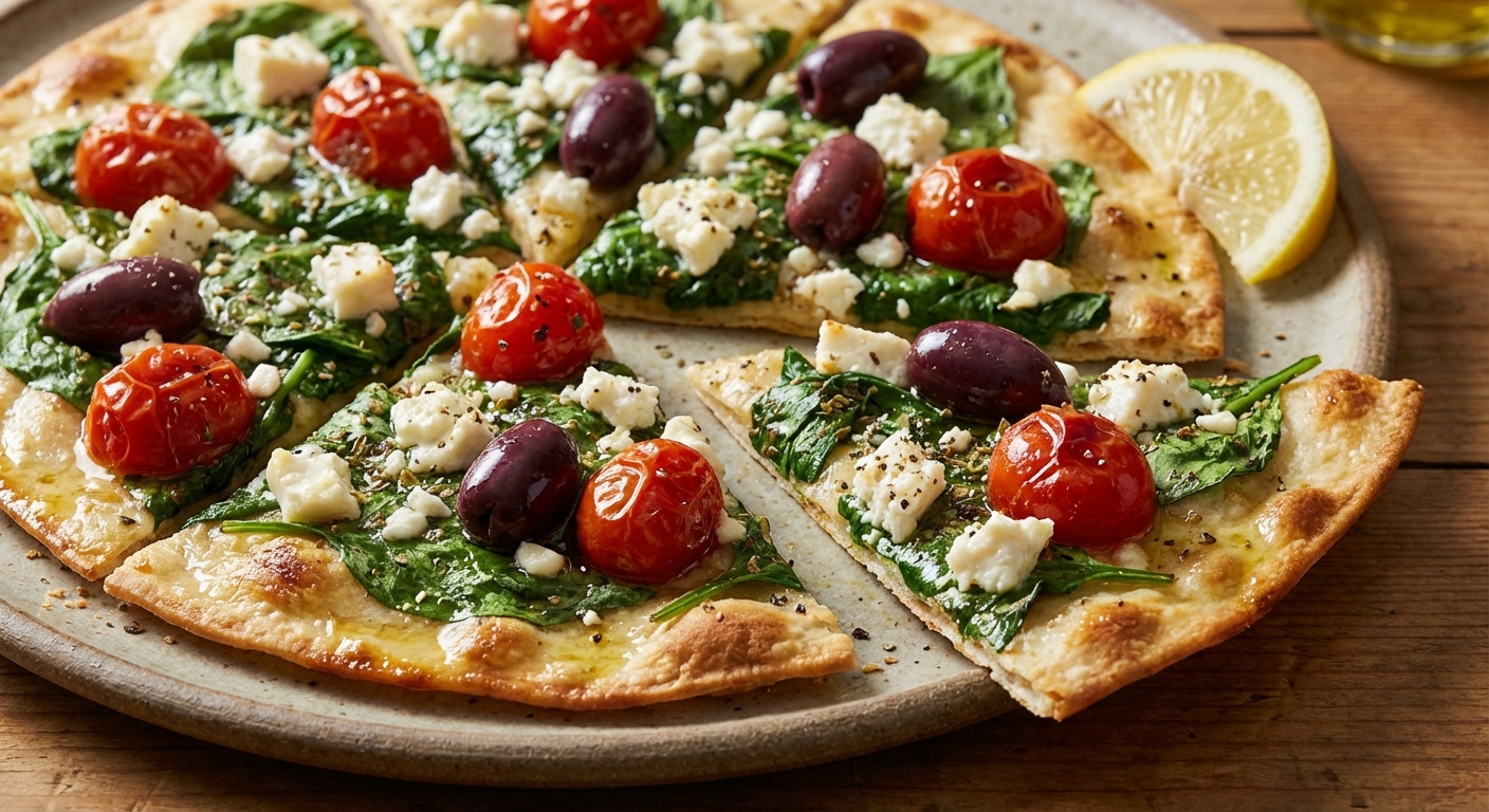 Lavash with Spinach, Tomatoes, and Olives