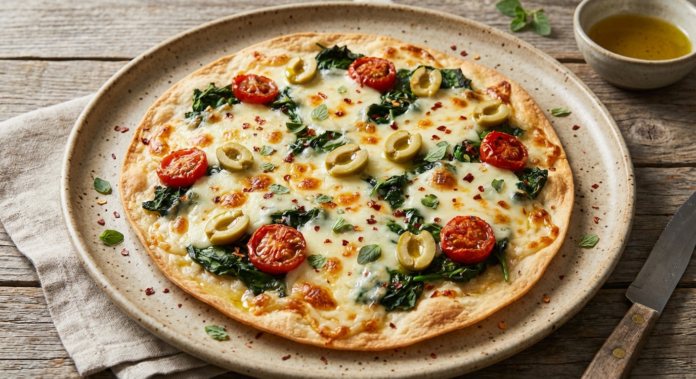 Lavash with Spinach, Tomatoes, and Olives