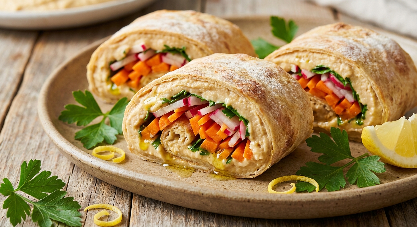 Lavash Wraps with Hummus and Crunchy Vegetables