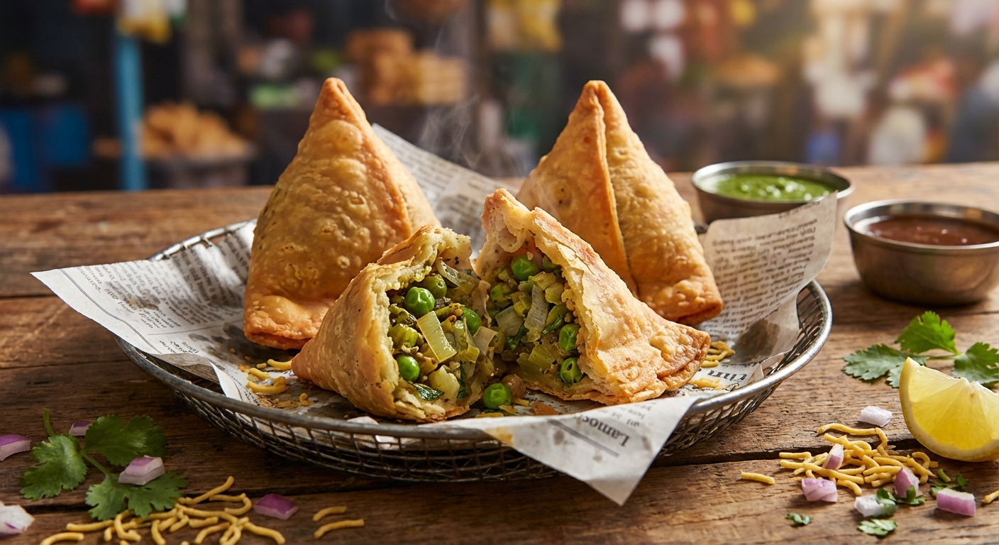 Leek, Pea, + Mint Samosas