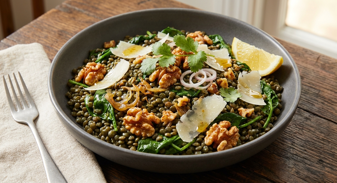 Lentil Salad with Spinach, Walnuts, and Parmesan