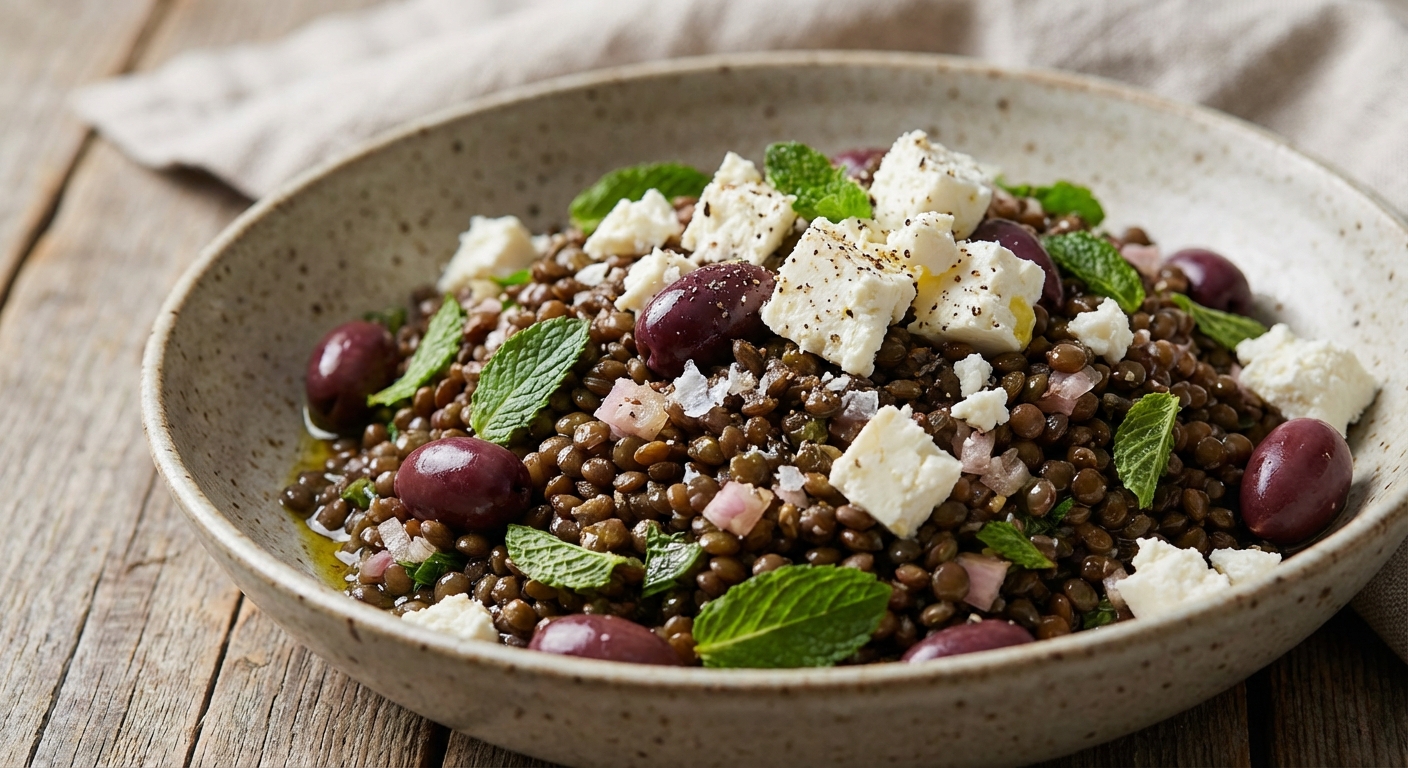 Lentil Salad with Olives, Mint, and Feta