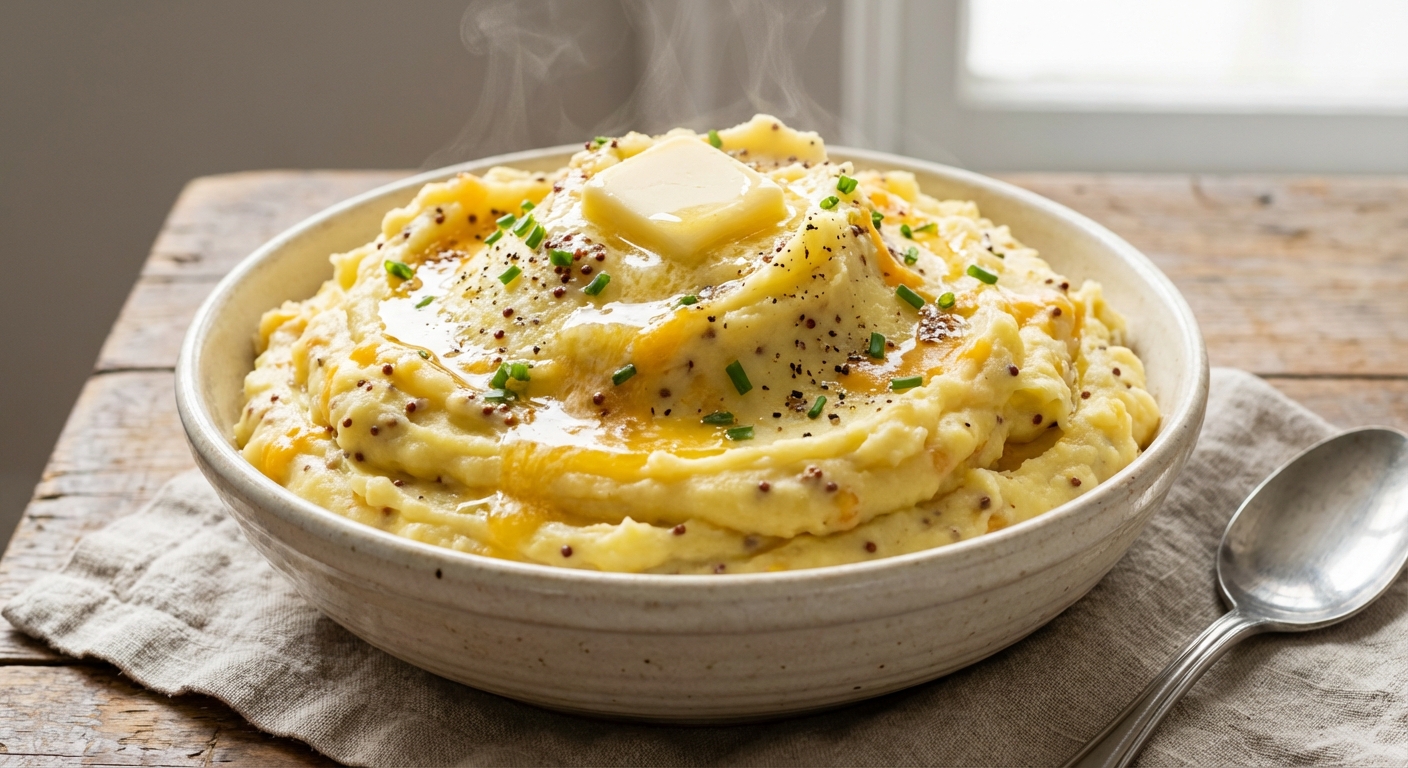 Mashed Potatoes with Smoked Cheddar and Whole-Grain Mustard