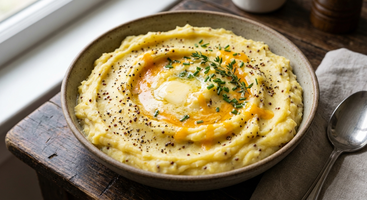 Mashed Potatoes with Smoked Cheddar and Whole-Grain Mustard