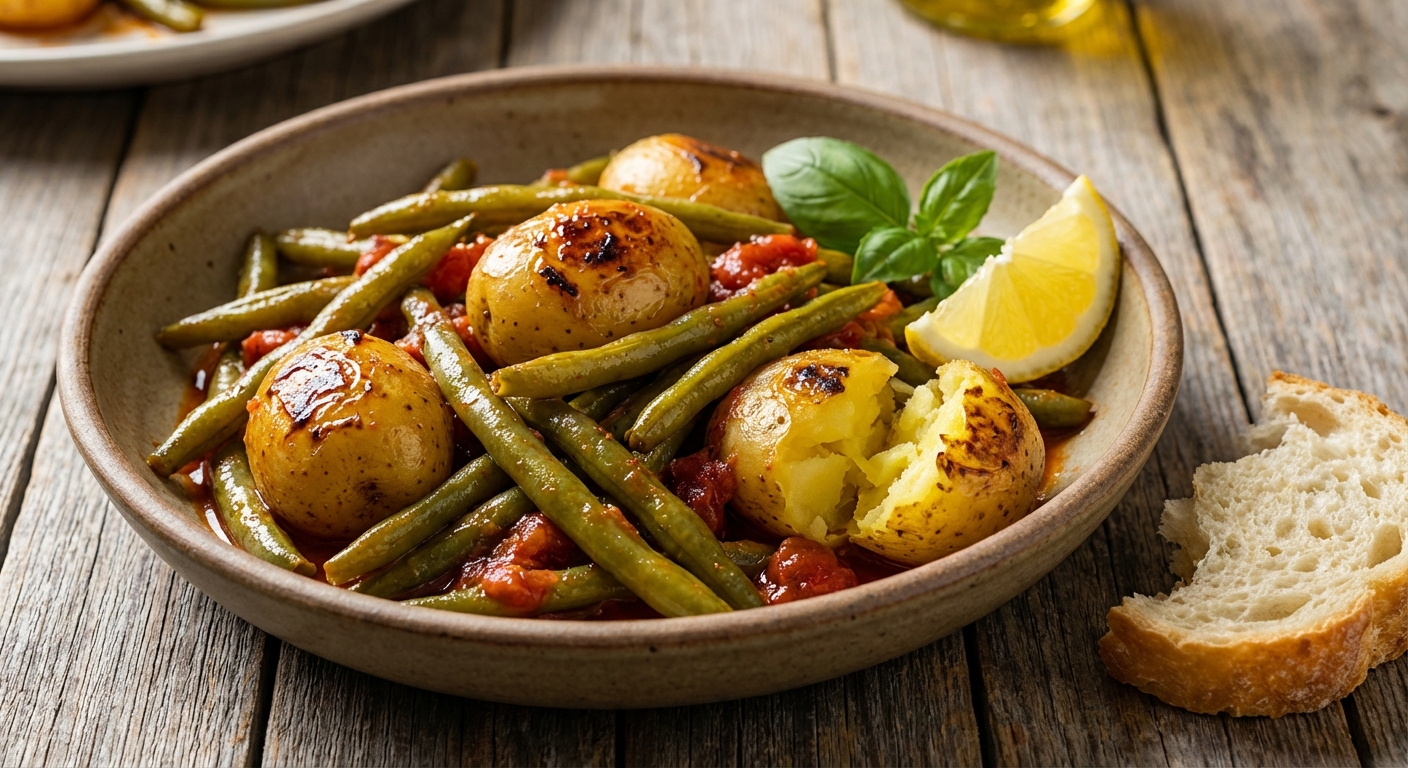 Mediterranean Braised Green Beans with Potatoes and Basil