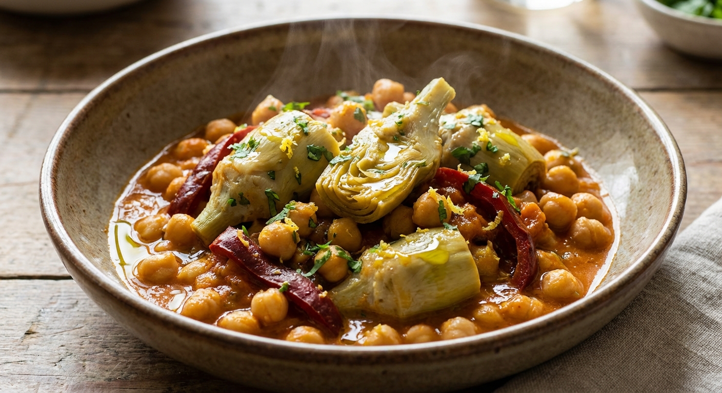 Moroccan-Style Vegetable Stew with Chickpeas and Artichokes