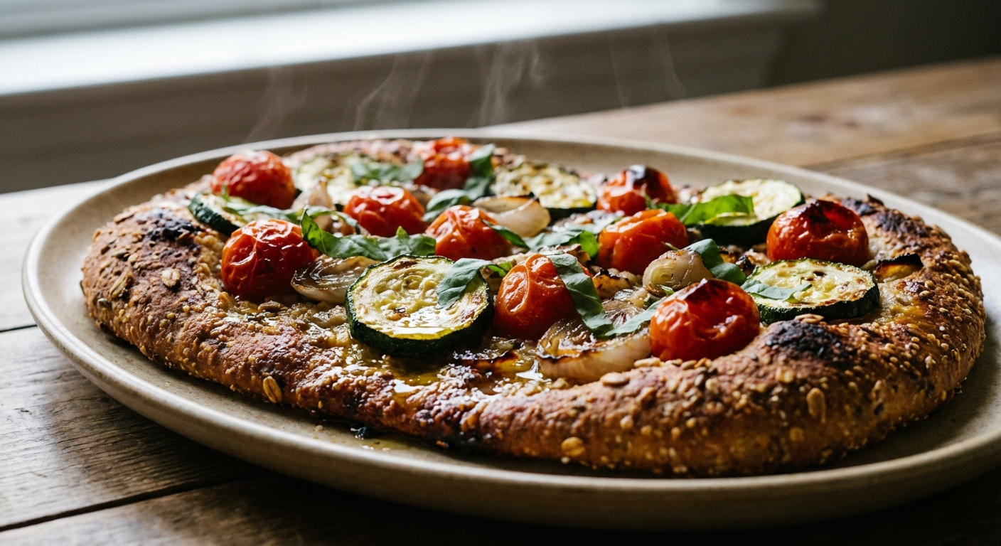 Multigrain Flatbread with Roasted Tomatoes and Zucchini