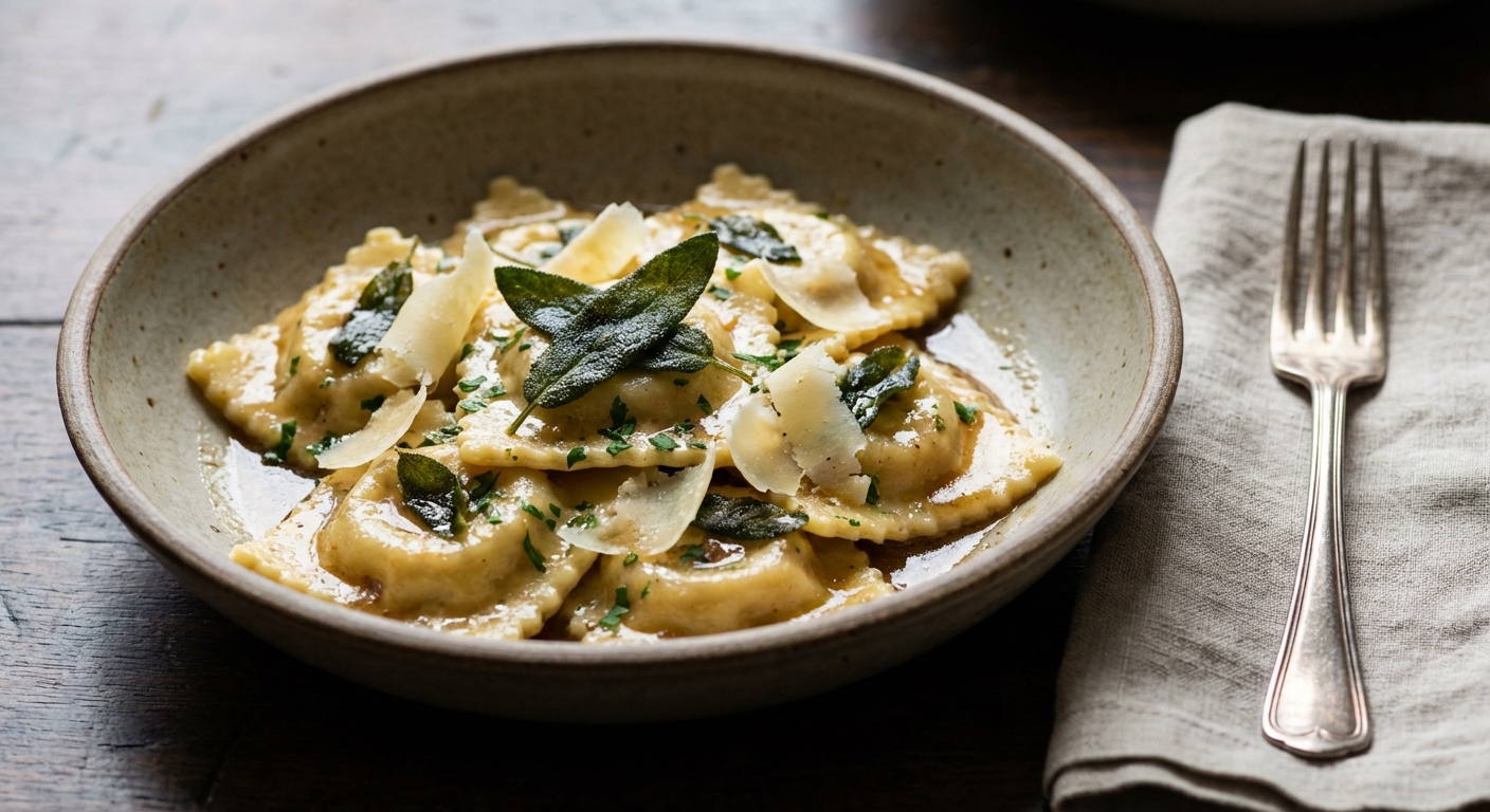 Mushroom Ravioli with Brown Butter and Sage