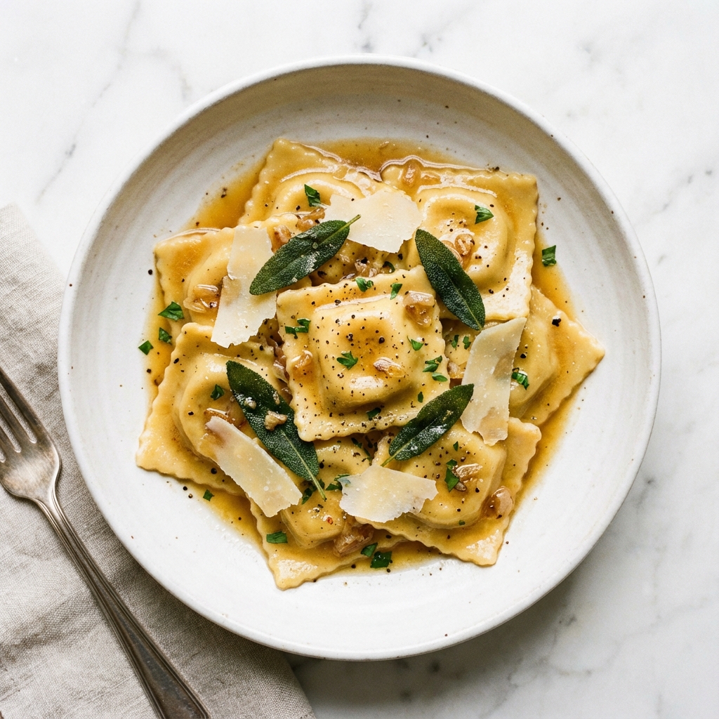 Mushroom Ravioli with Sage-Brown Butter Sauce