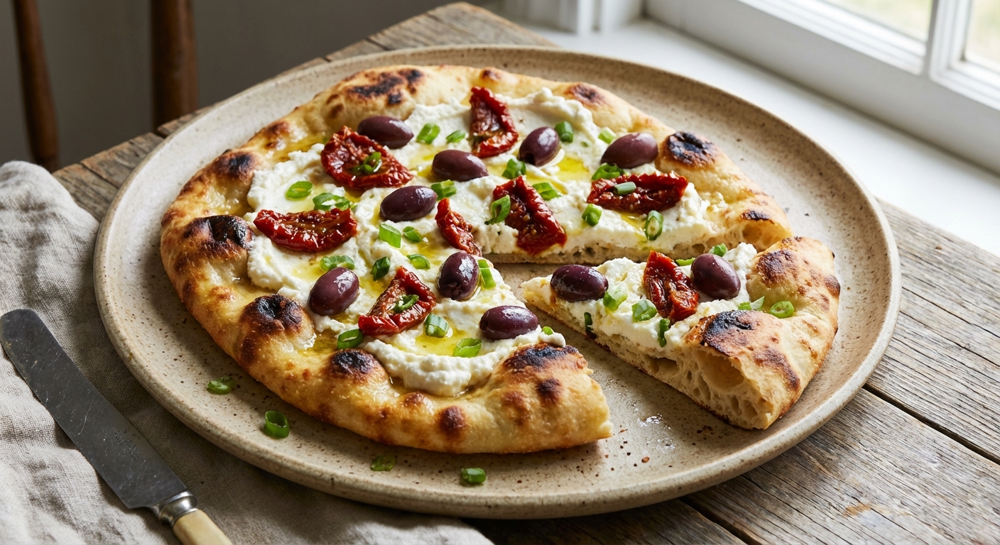 Naan with Ricotta, Sun-Dried Tomatoes, and Olive Tapenade