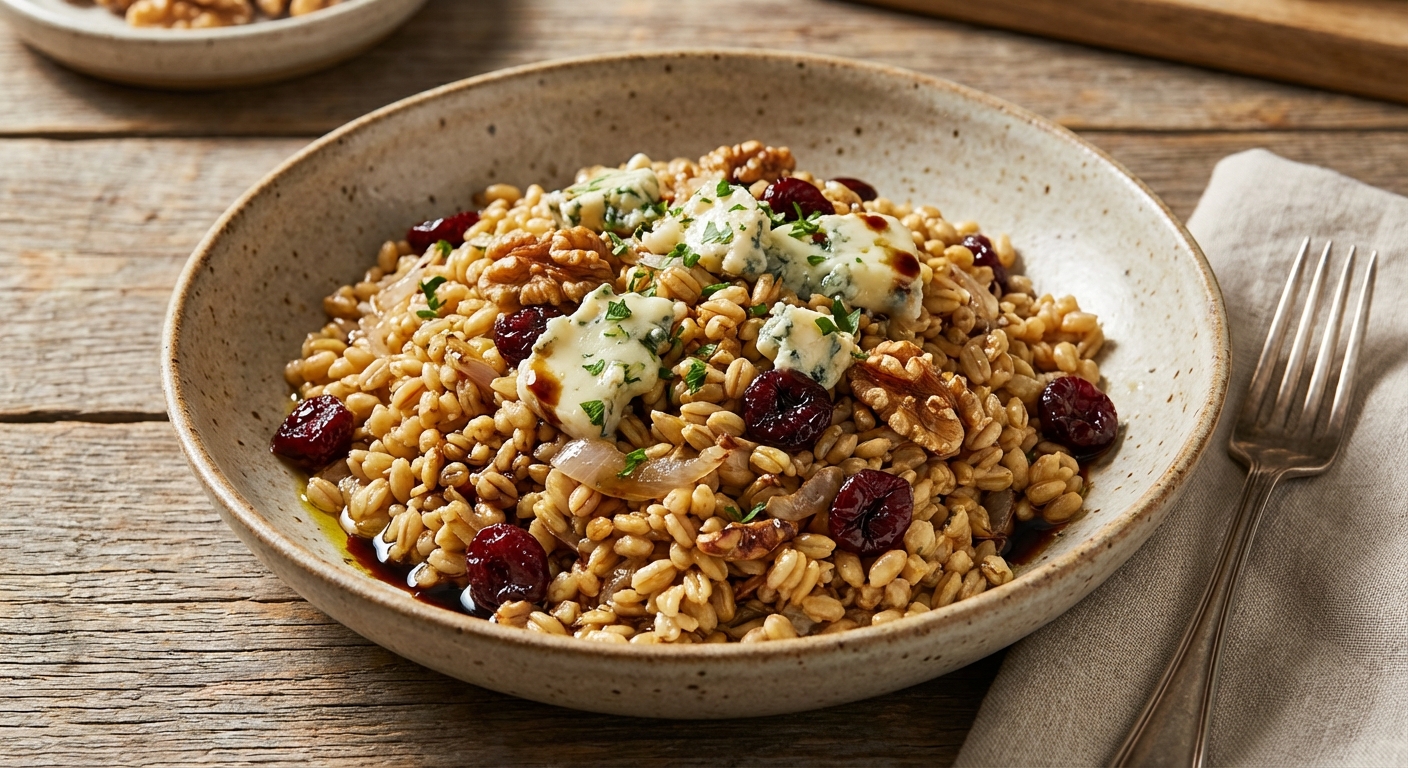 Oat Berry Pilaf with Walnuts and Gorgonzola