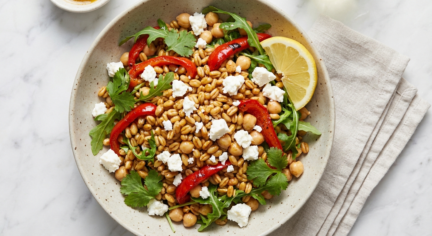Oat Berry Salad with Chickpeas and Feta