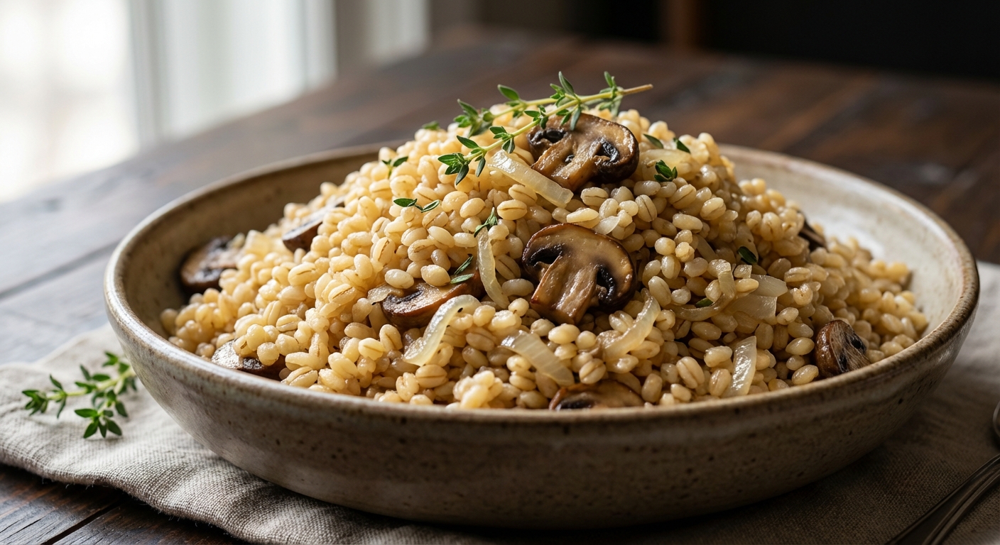 Oven-Baked Barley Pilaf with Mushrooms