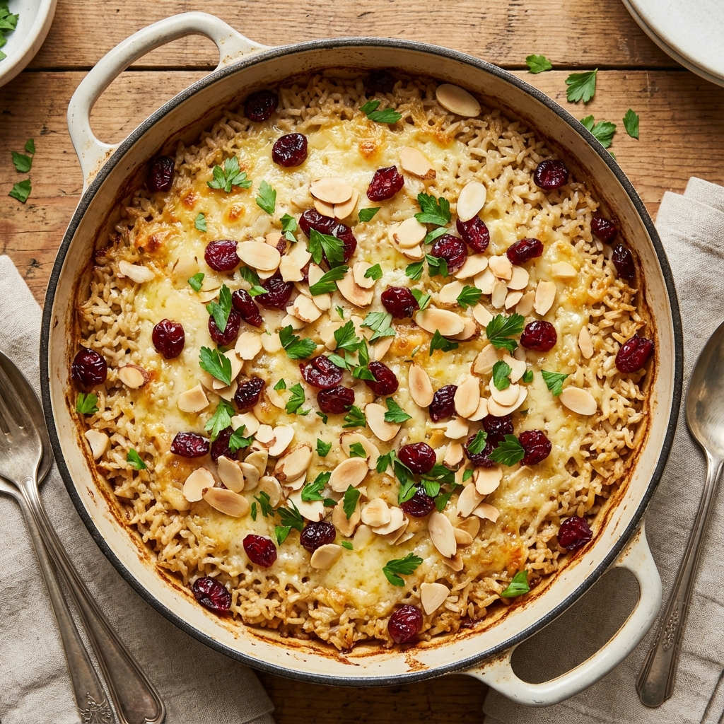 Oven-Baked Brown Rice with Cranberries and Almonds