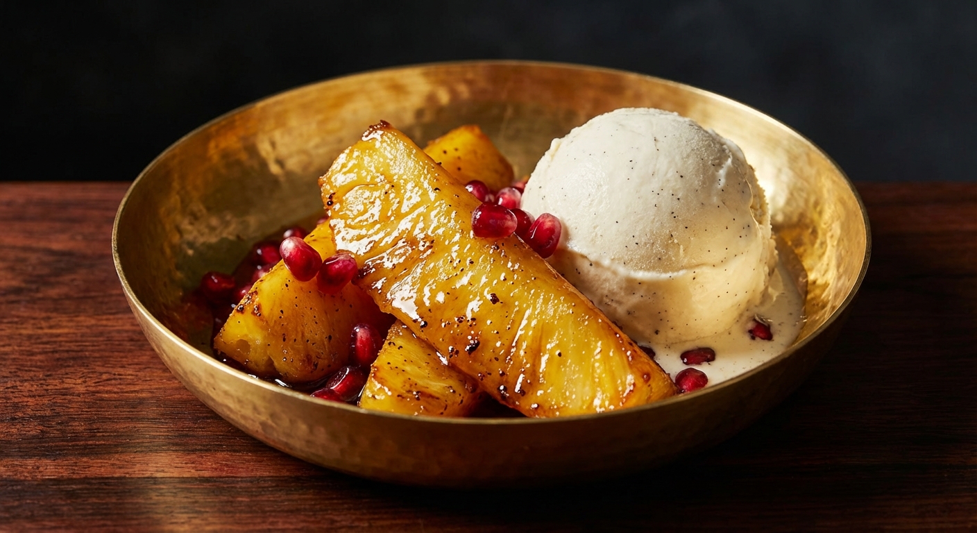 Pan-Fried Pineapple with Cardamom Ice Cream